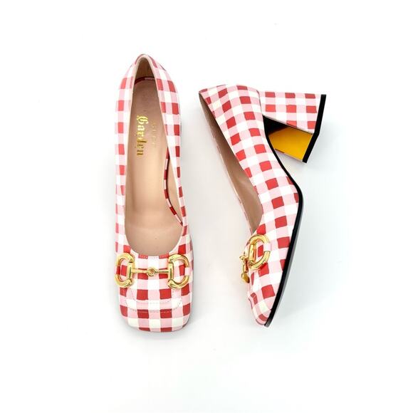 Gucci Baby Horsebit Ken Scott Garden Checkered Platform Heels Pumps 37.5 - Picture 10 of 10